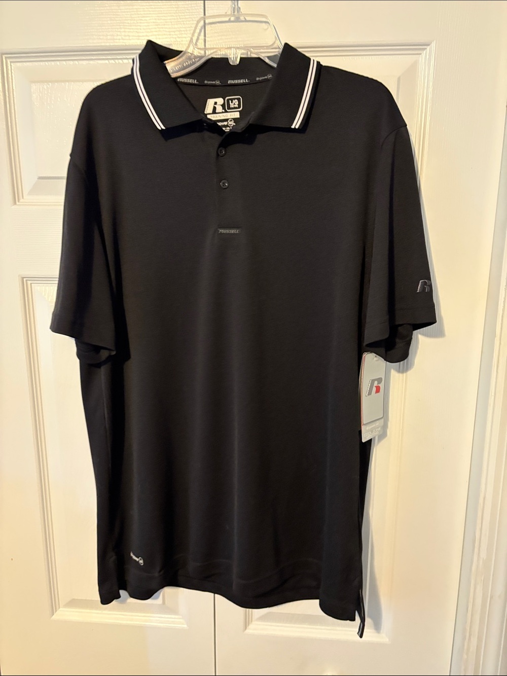Russell Athletic Black Polo with White-Trim Collar